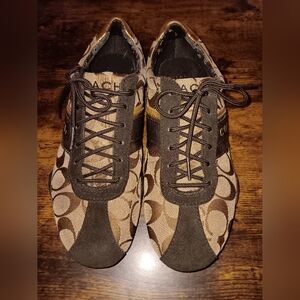 Coach Vintage Brown Tan  Signature C Patterned Sneakers Tennis Shoes Trainers